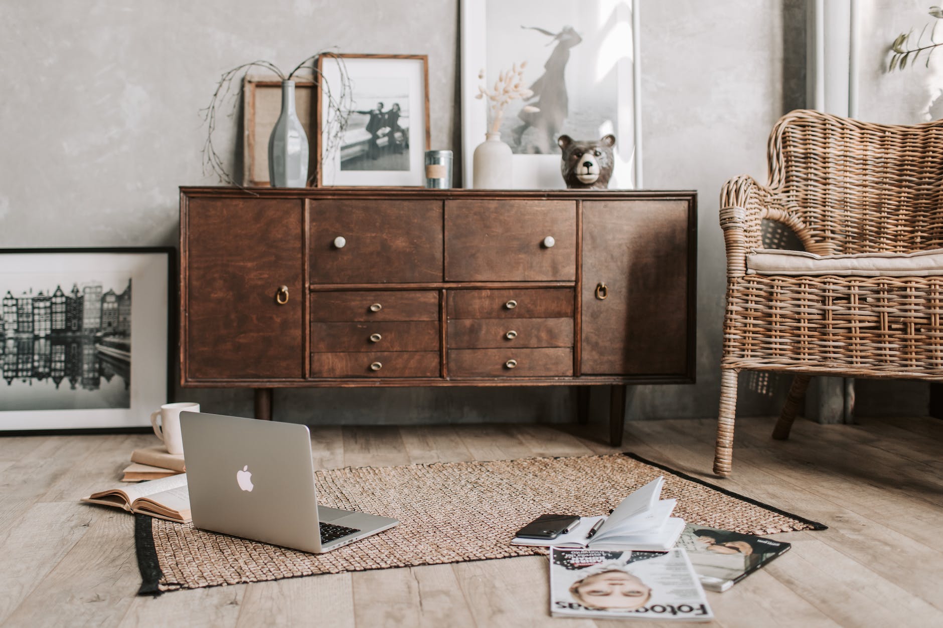 living room with rustic theme