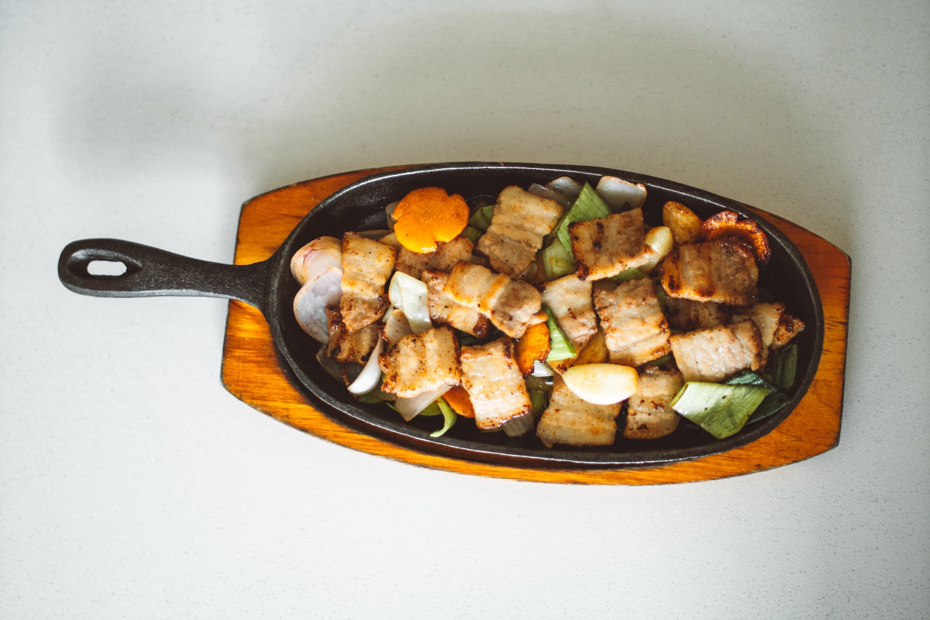 cooked food on a cast iron pan